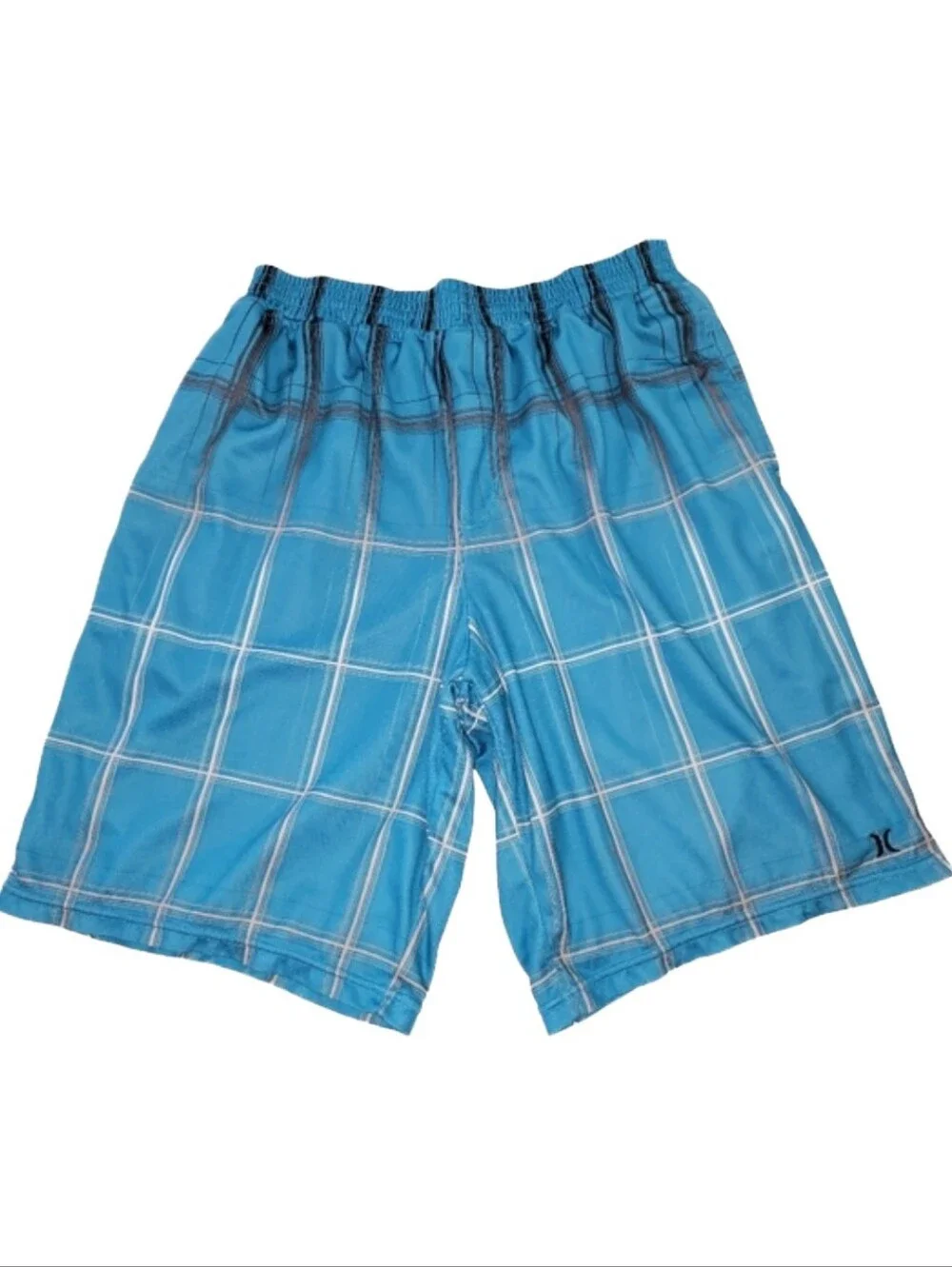 Men's Hurley Blue, Black, White, Plaid  Mesh Lined Board Shorts Size Small